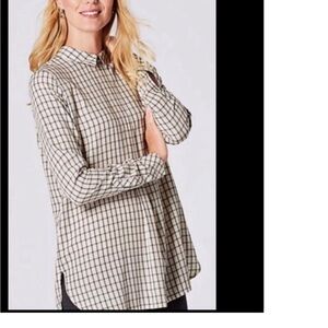 J. Jill Back Button Plaid Shirt Relaxed‎ Tunic Blouse S